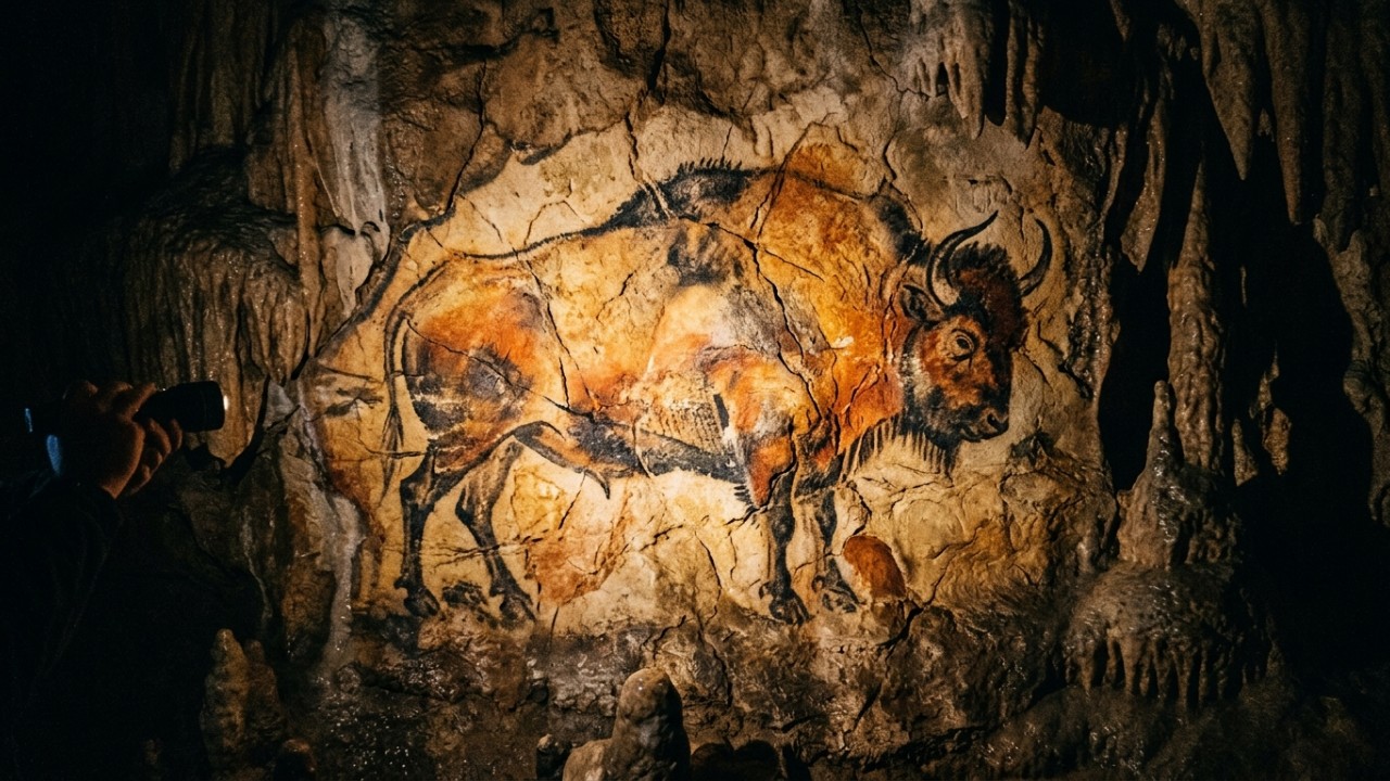 Os quatro jovens franceses que exploraram o vão em Montignac transformaram os estudos sobre os primeiros registros visuais da humanidade. – Imagem gerada por IA