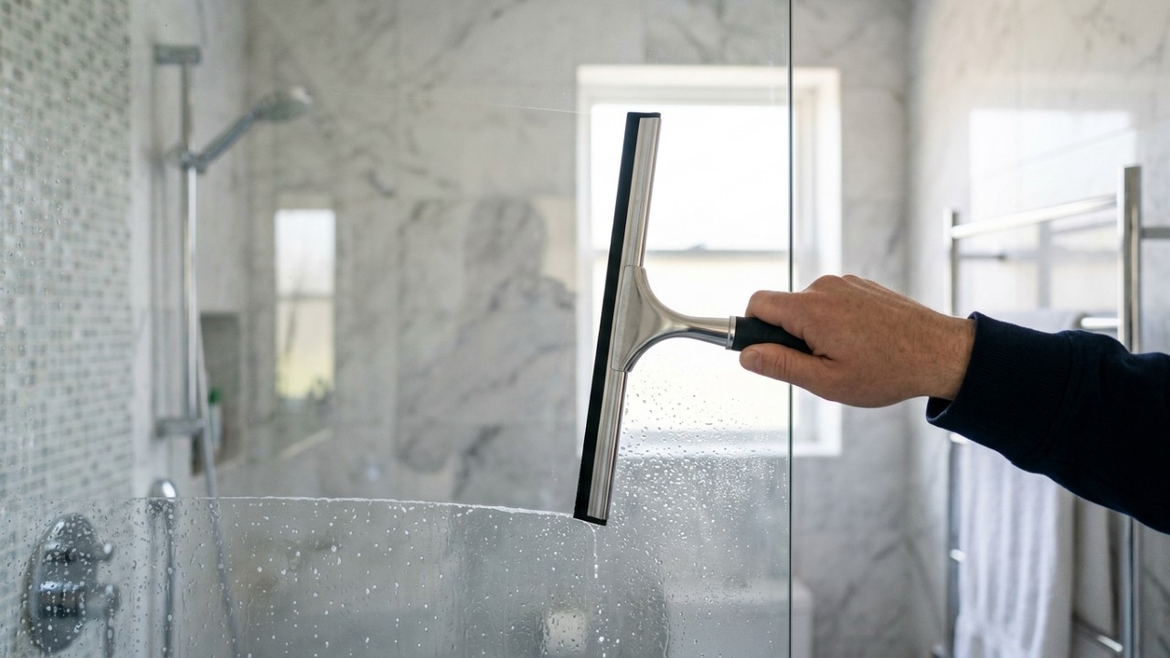 Aprenda como limpar o vidro do box de forma rápida usando uma mistura caseira eficiente. – Imagem gerada por IA