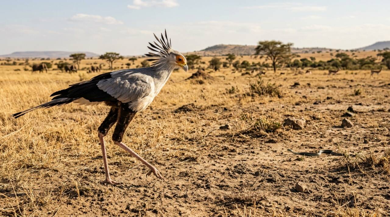 A ave-secretária, uma ave temida pelas serpentes e que representa o emblema do Sudão A ave-secretária ganhou reconhecimento mundial por sua capacidade de enfrentar algumas das serpentes mais perigosas do continente africano.