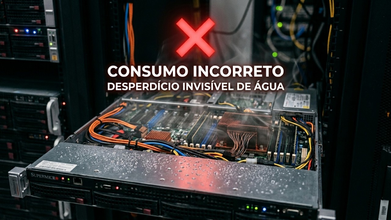 A geração de um e-mail curto por inteligência artificial pode consumir o equivalente a uma garrafa inteira de água. – Imagem gerada por IA