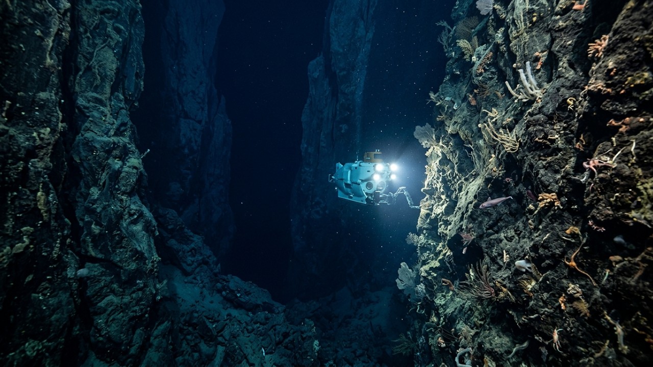 Entre o Alasca e a Sibéria existe um abismo no fundo do mar, uma fenda submarina com cerca de 2.600 metros de profundidade que revela um mundo oculto que quase ninguém imagina Pesquisas geológicas revelam como as fendas gigantescas do Mar de Bering moldam o relevo e sustentam a biodiversidade do oceano profundo. – Imagem gerada por IA