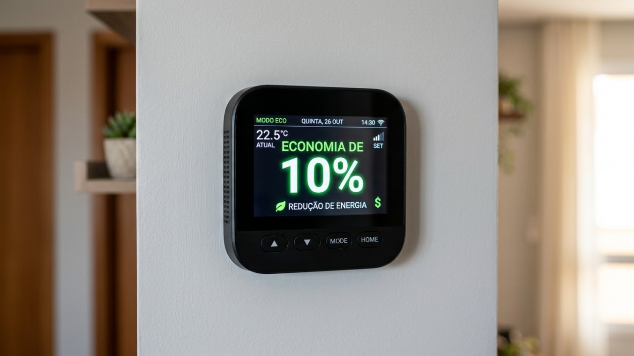 O ajuste de inverno no termostato que aquece a casa sem pesar tanto na conta de energia O ajuste correto do termostato no inverno garante conforto ideal e promove uma expressiva economia financeira no aquecimento residencial. – Imagem gerada por IA