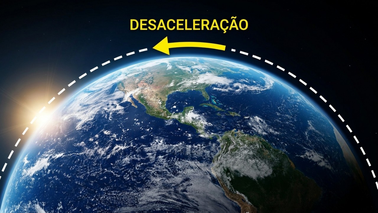 A interação gravitacional e o atrito das marés oceânicas atuam como uma força de frenagem contínua no giro do planeta. – Imagem gerada por IA