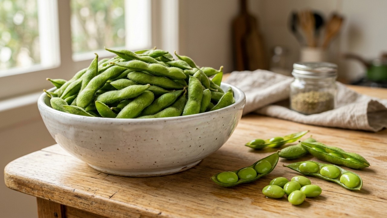 Inovações no campo trazem a soja verde como opção saborosa e saudável para receitas rápidas no cotidiano. – Imagem gerada por IA