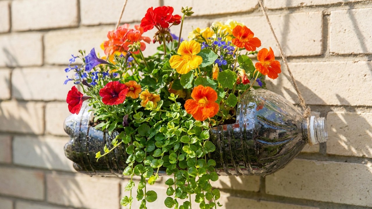 Não jogue fora garrafas plásticas vazias, você tem um tesouro: 3 ideias indianas de faça você mesmo para reutilizá-las e organizar seu jardim A reutilização de garrafas plásticas na jardinagem ajuda a decorar e organizar espaços pequenos com muita eficiência. – Imagem gerada por IA