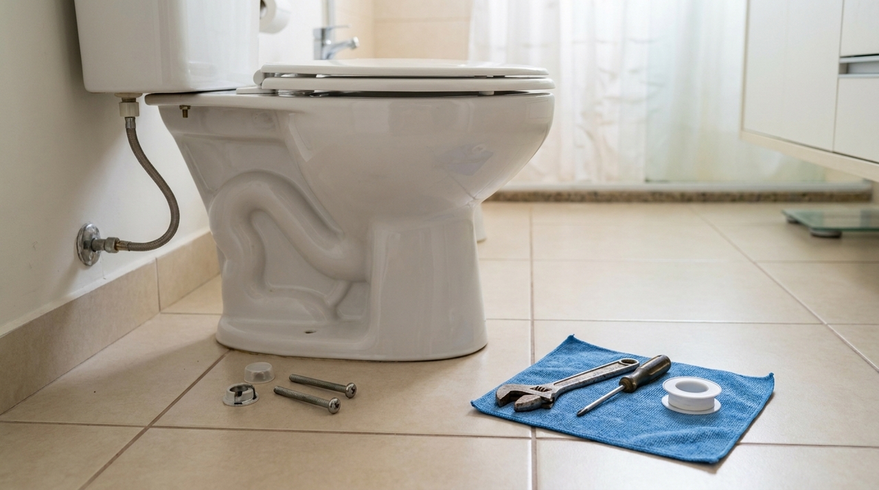 A maneira mais segura de corrigir um vaso sanitário bambo é apertar os parafusos de fixação aos poucos, alternando os lados.