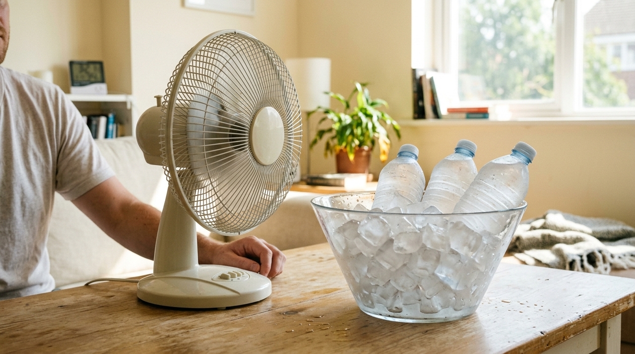 O funcionamento do ventilador com gelo está ligado à troca de calor entre a água e o ar.
