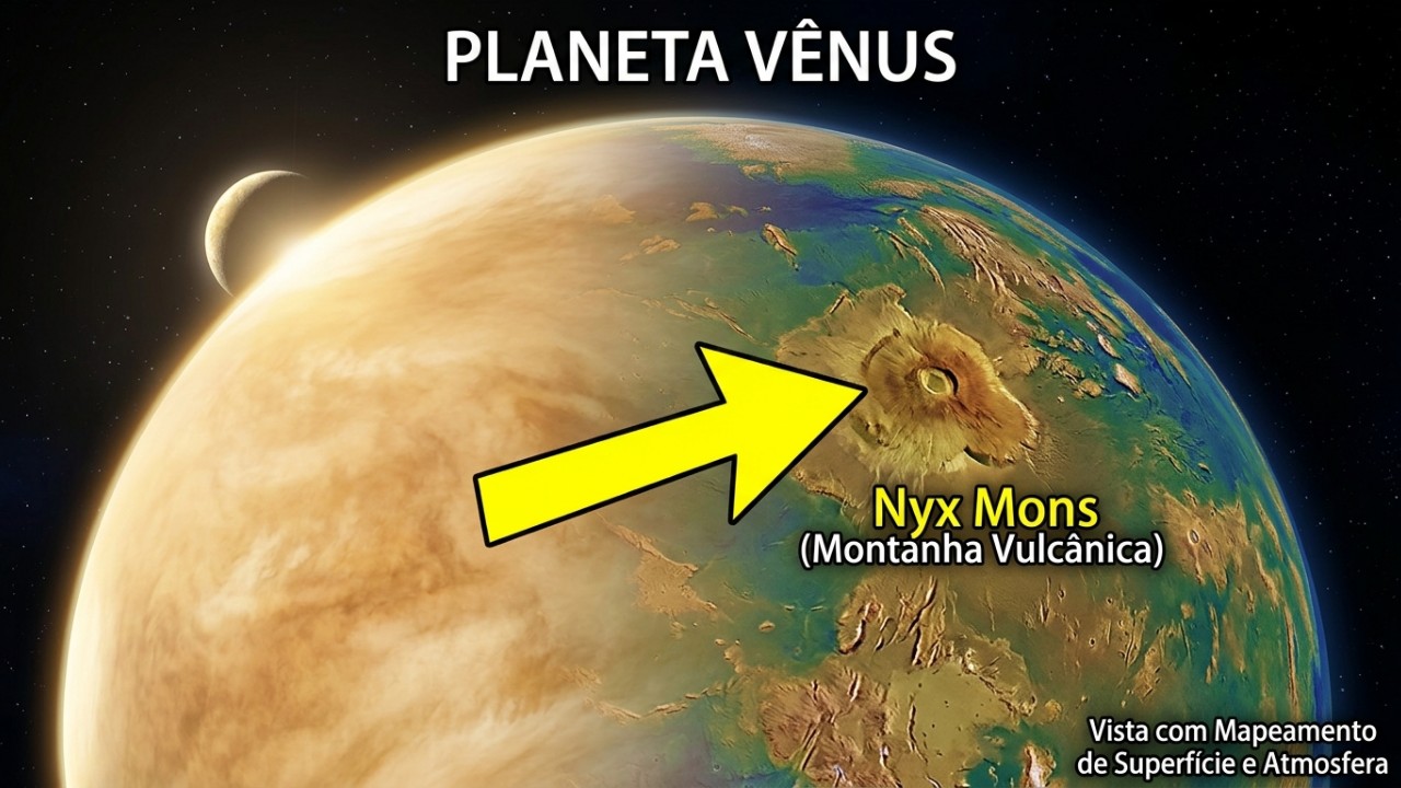 Astrônomos confirmam pela primeira vez a existência de uma grande caverna vulcânica em Vênus Dados históricos da missão Magellan revelam tubos de lava preservados na região de Nyx Mons. – Imagem gerada por IA