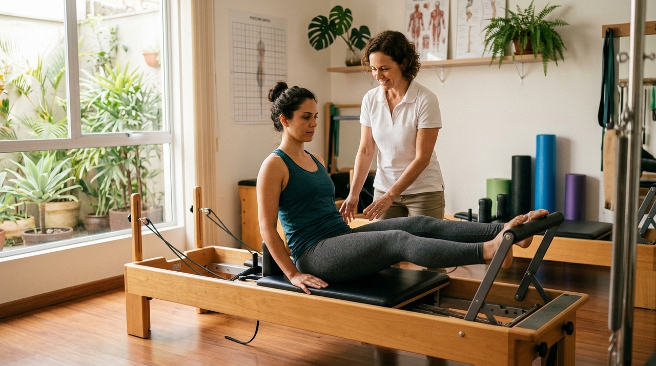 Saioa Osinaga, especialista em pilates: “Uma contratura muscular nunca surge do nada; o músculo pode ser relaxado com fisioterapia, mas é preciso reeducar o corpo.” O pilates tem se destacado como recurso de prevenção e de reeducação do movimento, priorizando consciência corporal, alinhamento e controle da respiração.