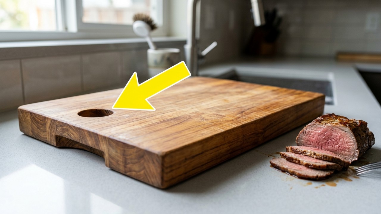 Essa abertura circular melhora a ergonomia do utensílio e facilita a secagem rápida para manter a higiene correta na cozinha. – Imagem gerada por IA